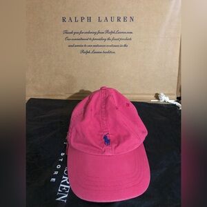 Polo Ralph Lauren Pink Adjustable Hat Blue Pony Leather Strap